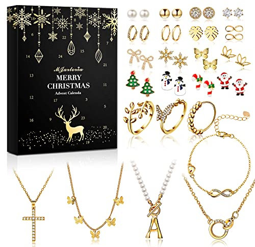 MJARTORIA 2024 Schmuck Adventskalender Weihnachtskalender Damen Mädchen Adventskalender Weihnachten Countdown mit 24 Überraschungen Weihnachten Geschenk