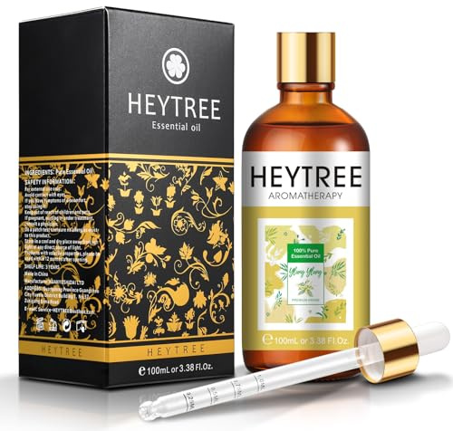 HEYTREE Ylang Ylang Essential Oil 100ml -for Hair, Skin and Diffuser | Body and Scalp Care-Mood Boosting & Romantic Aromatherapy for Diffuser, Bath Soak, Massage, Perfume