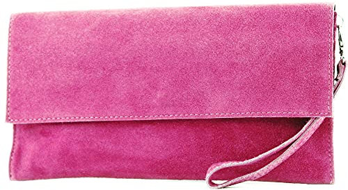 modamoda de T151 Damen Wildleder Rauleder Clutch Umhängetasche Abendtasche handmade in Italy, Farbe:Pink2021