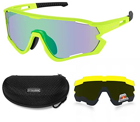 Snowledge Sportbrille Fahrradbrille Herren und Damen Radsportbrille Sonnenbrille Erwachsene Sport Radbrille Polarisiert Windschutz Brille Motorradbrille Rahmen TR90 UV400 Schutz