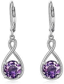SEIYANG Amethyst Ohrringe Silber 925 hängend Creolen Baumeln Damen mit 5A Zirkonia Geburtsstein Februar für Frauen Geburtstags Schmuck Geschenk für Sie