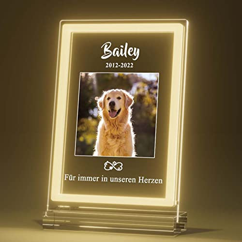 Bemaystar Personalisiert Gedenktafel für Haustiere Gedenkstein für Hunde mit Bild Gedenkstätten Hunde-Bilderrahmen für Katze und andere Haustiere Tiere Haustier-Hund-Gedenk Geschenke Foto Nachtlampe