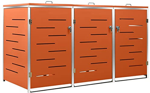 Yolola Triple Wheelie Bin Shed, Stainless Steel Garbage Bin Shed, Wheelie Bin Hideaways, Outdoor Garden Patio Lockable Garbage Cover Bin Storage, Waste Dustbin Hider Box, Orange 207x77.5x115 cm