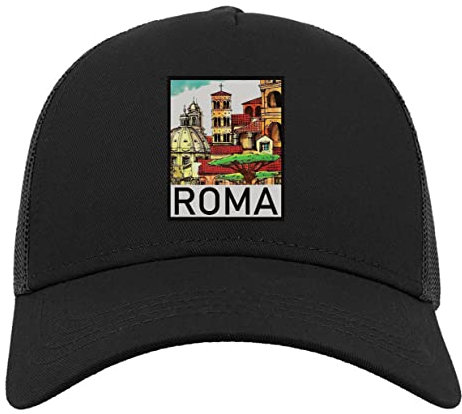 Roma Italy Vintage Retro Travel Poster Halbmaschige Trucker-Cap-Baseballmütze aus Baumwolle Schwarz