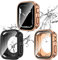 Kawoco 2 fundas impermeables para Apple Watch Serie 9/8/7 de 41 mm con protector de pantalla de vidrio templado, 360° para PC 2 en 1, carcasa delantera y trasera para iWatch de 41 mm, color negro/oro