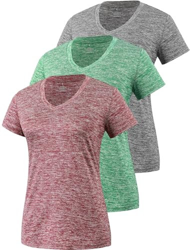 Star Vibe 3 Stücke Sport Shirts Für Damen Fitness Yoga Tshirt Damen Atmungsaktive Women's Activewear Yoga Kurzarm Grey/Green/Wine Red S