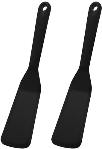 DNDGDLUA Espátula de silicona 2 unidades, espátula de cocina, antiadherente, espátula de silicona resistente al calor, espátula para cocinar pescado, panqueques, huevos, pizza, carne, sin BPA (negro)