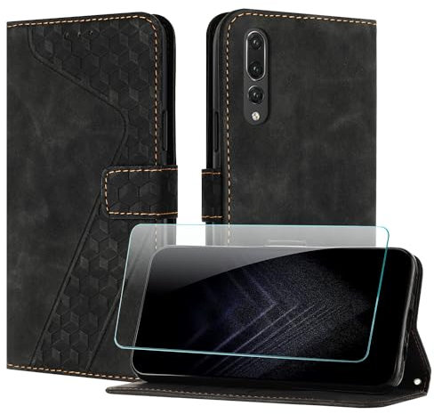 JayModCase Funda para Huawei P20 Pro, PU Piel Flip Carcasa con [Huawei P20 Pro Protector de Pantalla] Cierre magnético Soporte Plegable Tarjetas y Cartera (Negro)