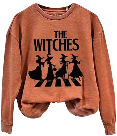 Generisch Pullover in Kastenform, lässig, mit Buchstaben, Halloween-Aufdruck, Rundhalsausschnitt, langärmeliges Oberteil Grauer Sweater (Orange, XL)