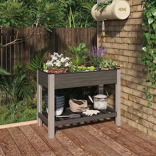 teichbecken,pflanzkübel XXL,pflanzkübel rechteckig,Garten-Hochbeet mit Ablage Grau 100x50x75 cm WPCGeeignet für Garten, Terrasse, Schlafzimmer, Wohnzimmer