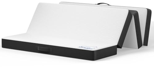 wowttrelax Faltmatratze Doppelbett, 10,2 cm, faltbare Bodenmatratze, Doppelbett, 4-fach gefaltet, einfache Lagerung, mit waschbarem Bezug und Druckentlastung, für Camping, Wohnwagen, Gäste (135 x 190