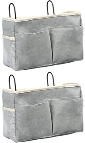 Peosaard Bedside Storage Basket Bed Hanging Organizer Pocket Bed Multifunction Caddy 2PCS Grey Bedside Storage Basket