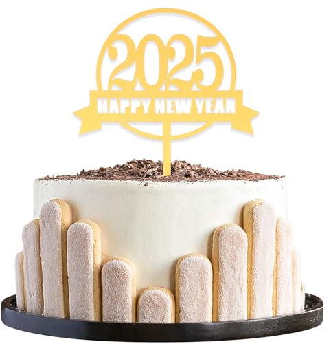 Dazzjoy Silvester Dekoration 2025,Acryl Tortendeko Happy New Year,2025 Cake Topper Neujahr,Neujahr Tortenaufsatz Acryl,Happy New Year Deko Torten für Silvester Party,Cupcake Topper für 2025 Neujahr