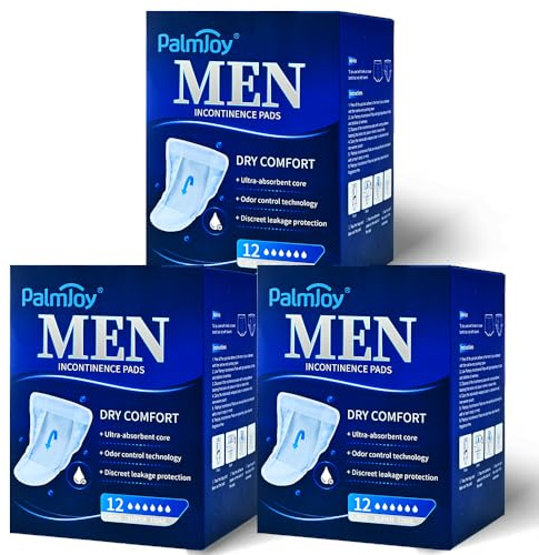 TIEJIANDAN Deo-Inkontinenzeinlagen für Männer für die Nacht, 115 g, Herreneinlagen gegen Auslaufen, 3 Packungen mit 12 Stück, Schilde für Männer mit Geruchskontroll-Technologie und disscreetem