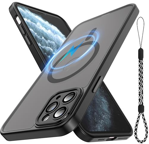 YmhxcY for iPhone 11 Pro Case with Lanyard Strap Included,[Full Camera Protection] [Compatible with MagSafe] Translucent Matte Shockproof Protective Phone Cover for iPhone 11 Pro 5.8-Black