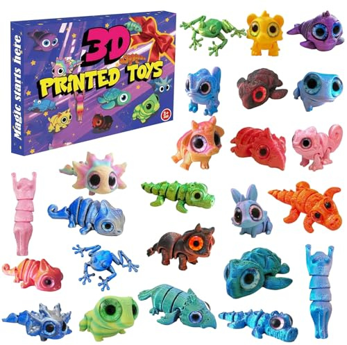 Weihnachts 3D-gedruckter Tiere Adventskalender 2025, 24 Tage Weihnachts Countdown Kalender Mit 24 Beweglichen Figuren, 3d-gedrucktes Tier Spielzeug Für Kinder Familie Freunde Mädchen Teenager