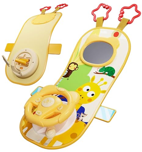 Jouets de siège de Voiture orientés vers l'arrière, Jouet Volant pour bébé Rotatif à 360 ° avec Miroir, Musique, lumières et Sons Conduite, Volant pour Enfants 12 Mois et Plus pour siège arr