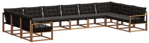 vidaXL Outdoor-Sofagarnitur mit Kissen 10 pcs Natürlich und Schwarz, Gartenmöbel Set, modernes Sofa für draußen, ergonomisches Design, bequemer Sitzplatz, stilige Couch für den Patio