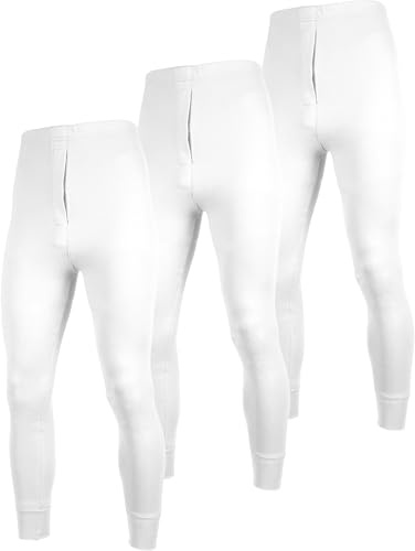 Andrew Scott Men's 3 Pack Premium Cotton Base Layer Long Thermal Underwear Pants (3 Pack -White, X-Large)