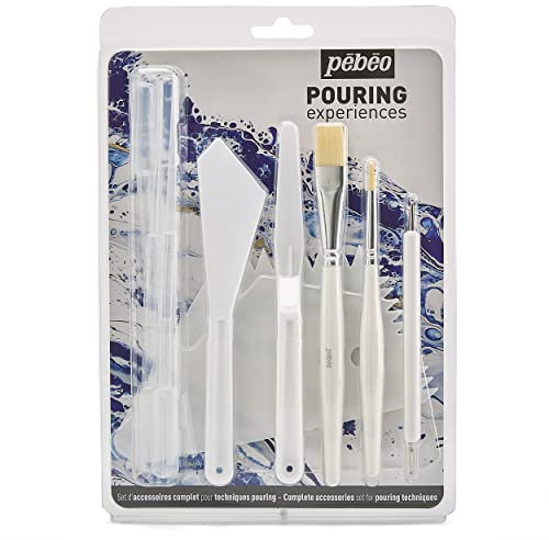 Pebeo Set 11 Accessori Pouring Experiences-2 Coltelli da Pittore, 2 Pennelli, 1 Utensile per Marmorizzare, 1 Spatole e 5 Pipette, Acrilico