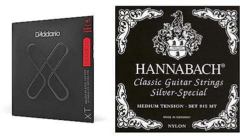 D'Addario Gitarrensaiten Konzertgitarre | Gitarrensaiten Akustikgitarre & Hannabach 652527 Klassikgitarrensaiten Serie 815 Medium Tension Silver Special - Satz