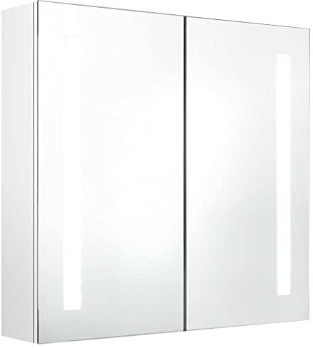 vidaXL LED Bad Spiegelschrank Badezimmerspiegel Badspiegel Spiegel Badschrank Badezimmerschrank Hängeschrank Wandschrank Glänzendes Weiß 62x14x60cm