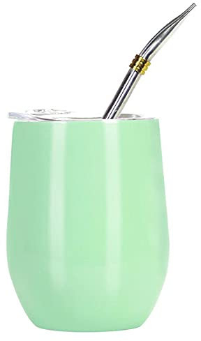 LTLWSH Set Mate Argentino para Yerba Mate - Kit Mate de Vaso para Mate Pared Doble de Acero Inoxidable 18/8 - Incluye Dos Bombilla Mate y un Cepillo para Limpiar la Bombilla, 350 ml,Verde