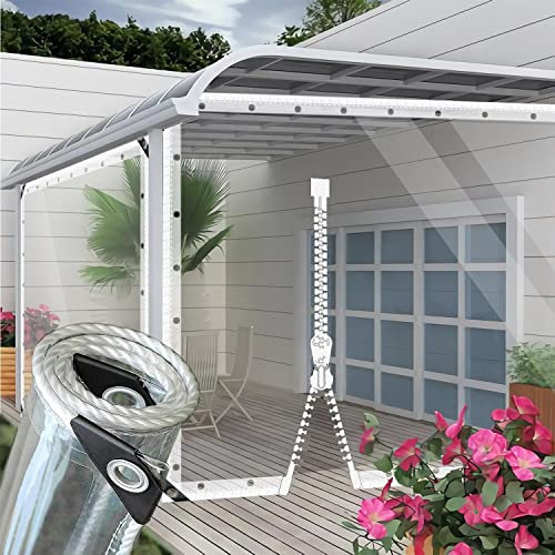 AMXFS Transparente Plane 2.5 * 3.5m Glasklar-Mit 1 Reißverschluss PVC Abdeckplane mit ösen 0.35mm Pflanzenschutz Schutzplane Regen-Vorhänge Glas Klare wasserdichte Allzweckplane Tarps 400g/m²