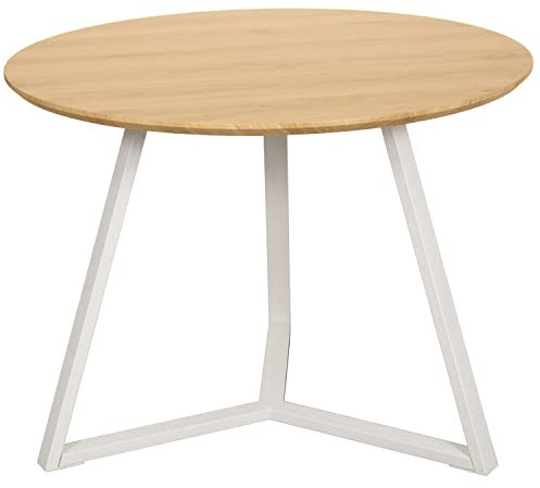 DRW Runder Esstisch aus Naturholz und Metall, in Natur und Weiß, 120 x 75 x 3 cm