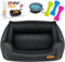 Lovpet® Hundebett Hundekissen Hundekorb Chiller, Inkl. Napf + 3X Kauknochen, Hundesofa Kissen für Kleine, Mittelgroße & Große Hunde, Bezug abnehmbar und waschbar, M 70 x 55 x 21 cm Anthrazit