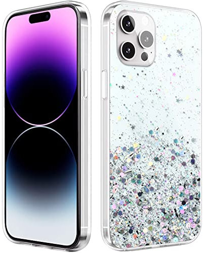 Monsully Glitter iPhone 14 Pro Max Case Sparkle, Sparkle Bling Bling Protective Case Clear TPU Bumper Silicone Case Shockproof Colourful Case Cover for iPhone 14 Pro Max (Silver)