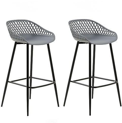 IDIMEX Lot de 2 tabourets de Bar IREK Chaise Haute pour Cuisine ou comptoir au Design Retro, en Plastique Gris Anthracite et métal Noir