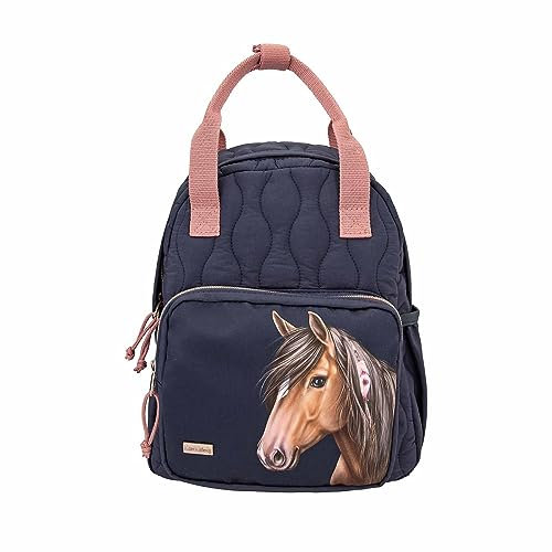 Depesche 12512 Miss Melody Night Horses - Rucksack für Kinder mit Pferde-Motiv und Steppnaht-Optik, Tasche in Dunkelblau mit längenverstellbaren Schultergurten