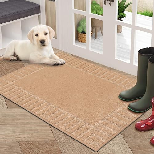 BEQHAUSE Door Mat for Indoor & Outdoor,Dirt Trapper Barrier Mat Super Absorbent Machine Washable Front Doormats Rug with Non-Slip TPR Backing (Taupe, 60x90cm)