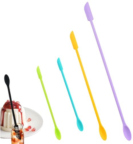 4 Pcs Mini Spatulas Silicone,Multifunctional Reusable Tiny Rubber Makeup Long Spoon,for Kitchen Food Baking Cooking Beauty Make Up Cosmetics Lotion Resin Handmade Palette (Pink Purple Orange)