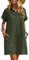 Zeagoo Womens Summer Dresses Casual Short Sleeve Midi Cotton Linen Sundress with Pockets Army Green XXL