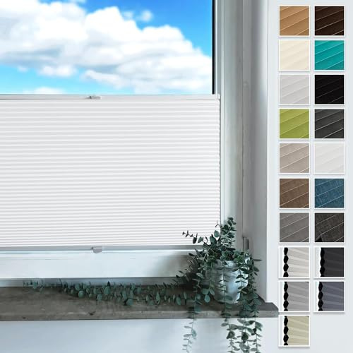Rollmayer Plissee mit Bohren, Plisseerollo Faltrollo Sichtschutz und Sonnenschutz für Fenster und Tür (Waben Weiß,B90cm x H200cm)