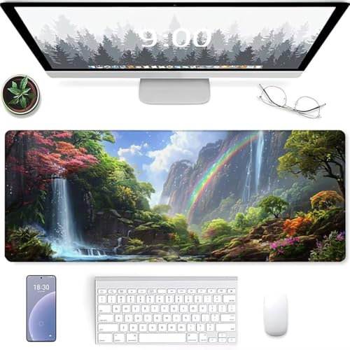 Speed Gaming Mauspad 1200 x 600mm, XXL Mousepad, Tischunterlage Large Size Groß, verbessert Präzision und Geschwindigkeit, abwaschbar - für Microsoft Maus und Tastatur Regenbogen Fallen