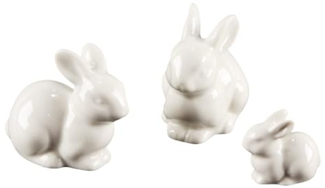 VOANZO Statuette di Coniglio in Ceramica Bianca da 3 Pezzi, sculture di Conigli pasquali, Accessori per paesaggi in Miniatura in Muschio, Decorazioni per la casa in Ceramica