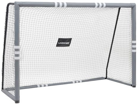 LARMNEE But de Football de 240 cm, Cage de Foot pour Enfant et Adulte, But de Football avec Mousse de Protection, Cage de Foot résistante aux intempéries, Filet en PE, Noir et Gris EBG240FG02