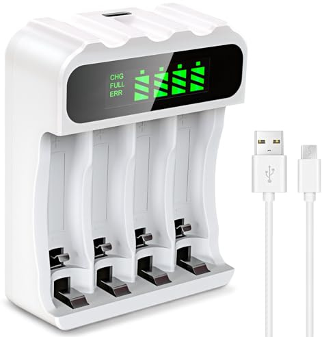 POWOMAO AA/AAA Battery Fast Charger, Smart Charger, 4 Battery Slots, LED Screen Displays Battery Level, 1.2V NiMH Smart Charger for 1.2V NiMH AA/AAA Batteries.