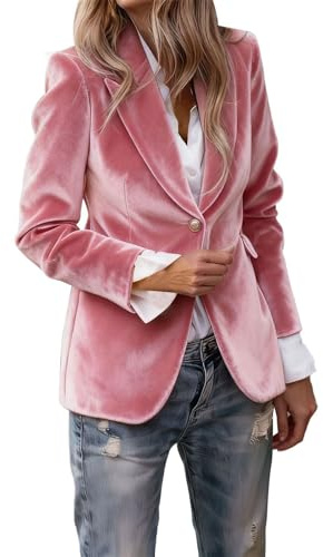 Generisch Blazer pour femme sportif et élégant avec boutons - Veste de costume pour femme - En velours tendance - Couleur unie - Long blazer - Coupe droite - Manches longues - Veste de loisirs