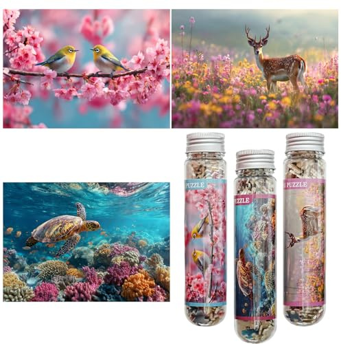 Luneko Small Jigsaw Puzzles for Adults Challenging Puzzle Small Puzzles Mini Jigsaw Puzzles 150 Pieces Micro Tiny Puzzle Elk Birds Turtle Animals Landscape Travel Puzzle 6 x 4 Inches 3 Packs