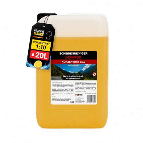 Wotan's 20L Scheibenreiniger Konzentrat 1:10- Sommer Insektenlöser | streifenfrei – getestet Premiumqualität aus Deutschland | polycarbonatverträglich und Fächerdüsengeeignet (20 Liter)
