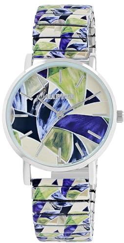 Raptor Ausgefallene Damenuhr Bunt Grün Regenbogen | Armbanduhr Damen außergewöhnlich mit Zugarmband | Besondere Damenarmbanduhr – Modische Uhr Frauen Senioren