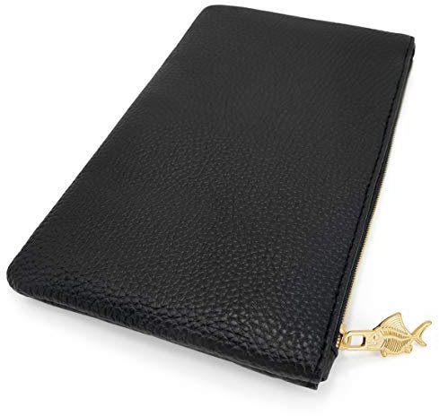 Fat Belly Fish Leather Look Pencil Case - Faux Leather Pencil Case - Black