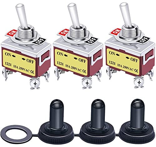 Taiss / 3 Stücke Kippschalter Hochleistungs 15A 250V 20A 125V DPST 4 Pin EIN/AUS Metall Wippschalter + 3 Stücke wasserdichte Abdeckung KN3C-201