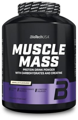 BioTechUSA Muscle Mass | Protéines et glucides en poudre | avec créatine et peptides de glutamine | Gainer | Sans lactose | Créatine micronisée | 4 kg | Vanille
