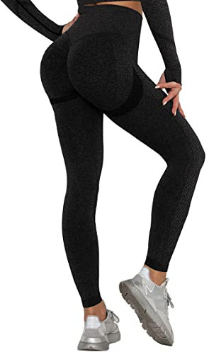 DUROFIT Scrunch Butt Leggings Damen High Waist Sport Leggings Po Push Up Leggings Booty Lift Leggins Gym Leggings Ruched Sporthose Schwarz M