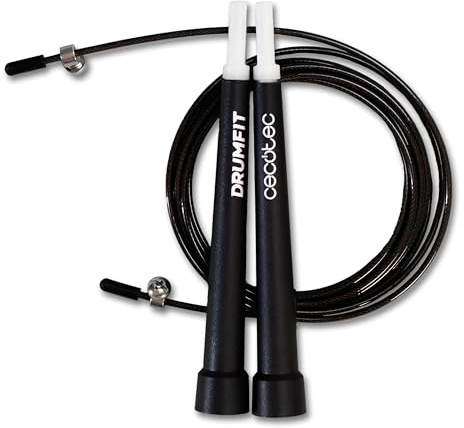 Cecotec Corda per Saltare velocità - Corda di Salto Regolabile Small Fitness DrumFit Speed Rope, 300 cm di lunghezza, Realizzata in acciaio, Impugnature ergonomiche, Sistema SmoothBearing 360º